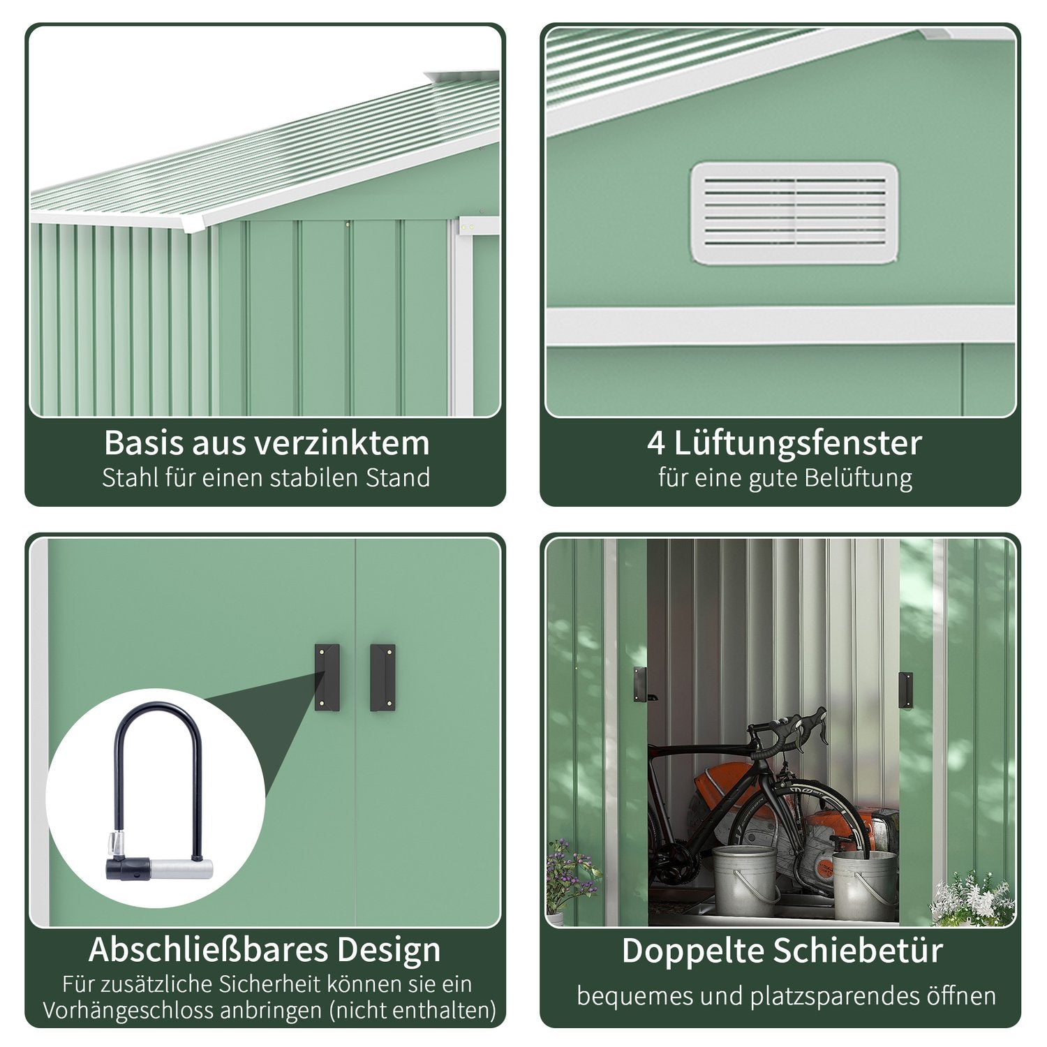 Trädgårdsredskapsbod i stål, väderbeständig, skjutdörrar, 213x130x185 cm