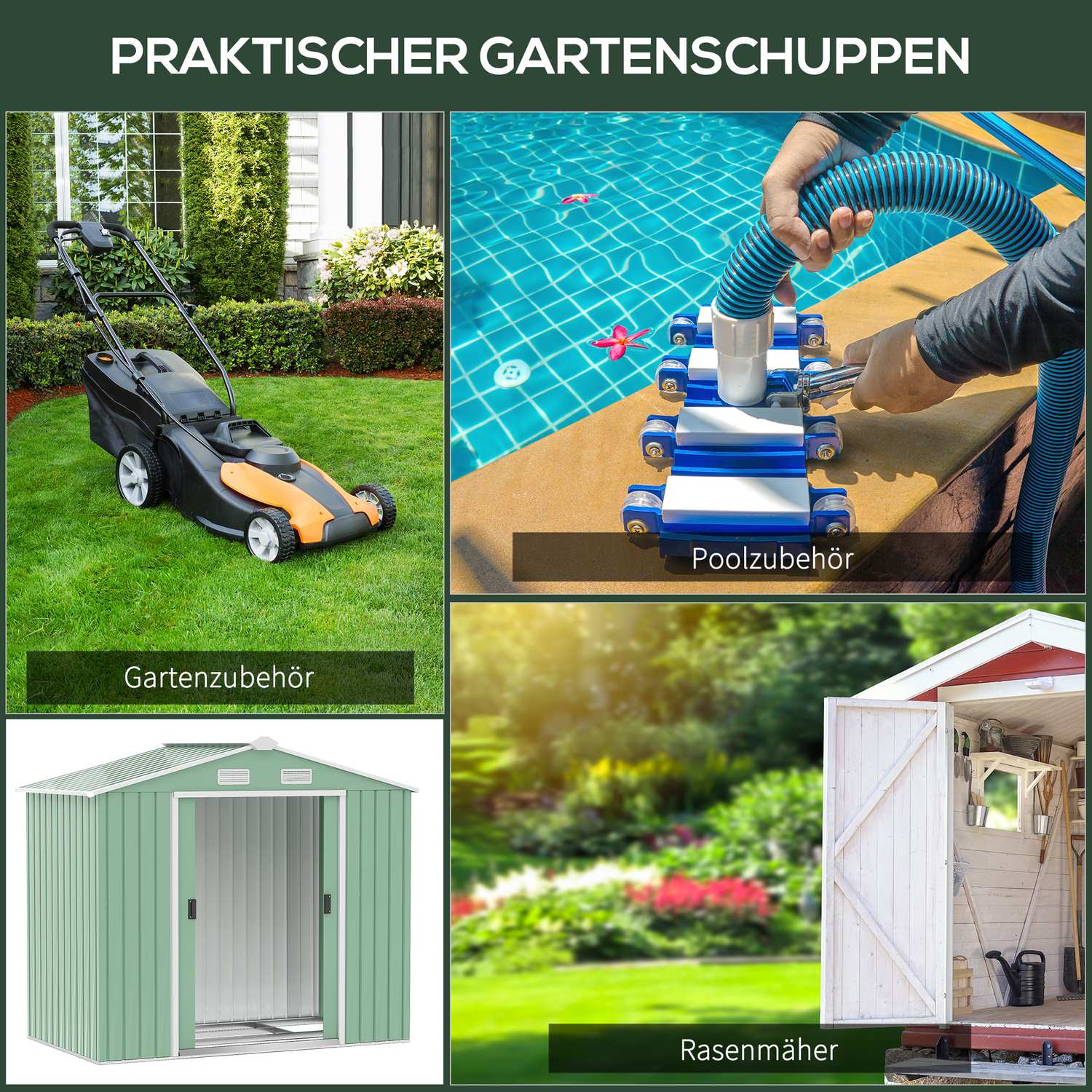 Trädgårdsredskapsbod i stål, väderbeständig, skjutdörrar, 213x130x185 cm