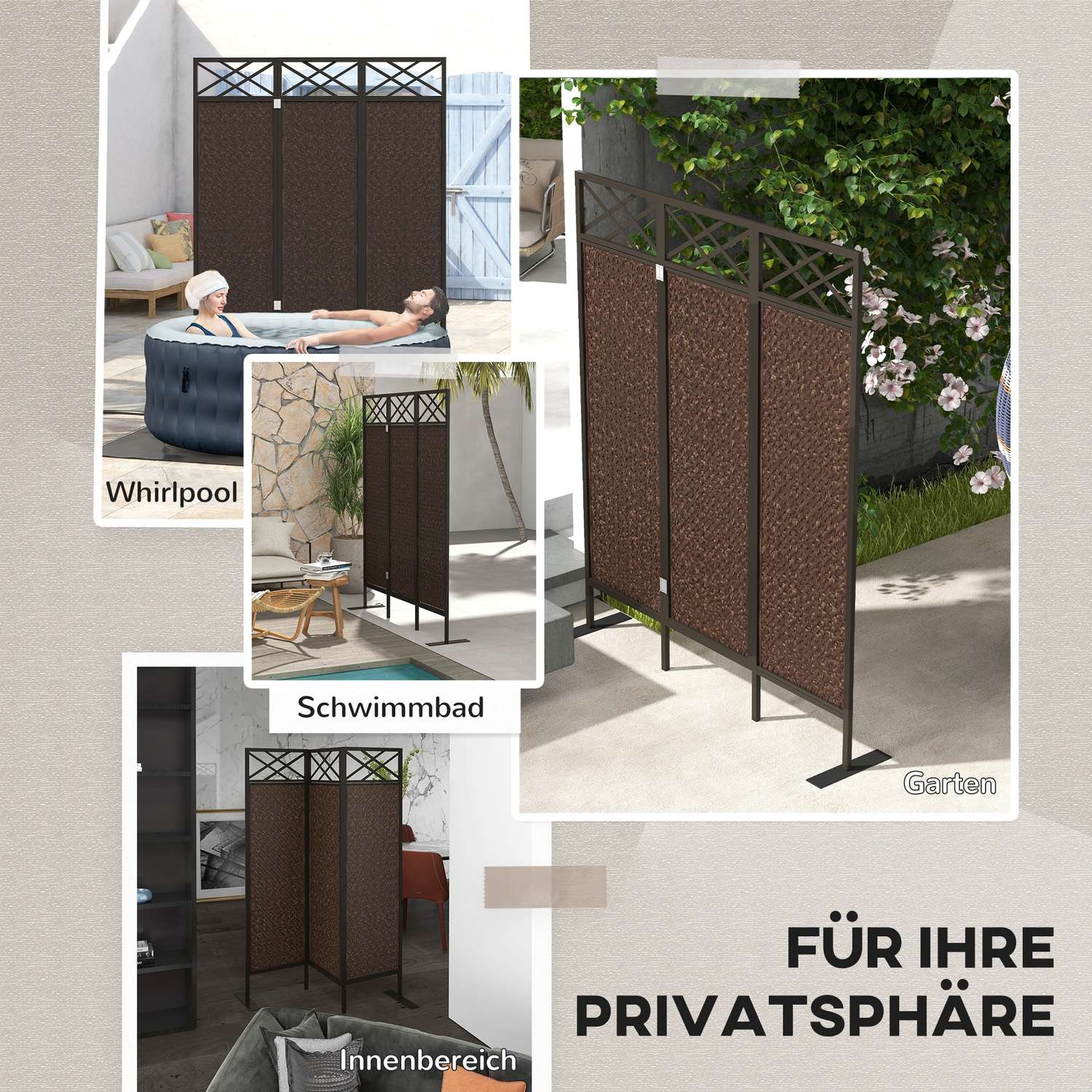 Trädgårdsrumsavdelare, Rottinglook, UV-beständig, 148x181 Cm