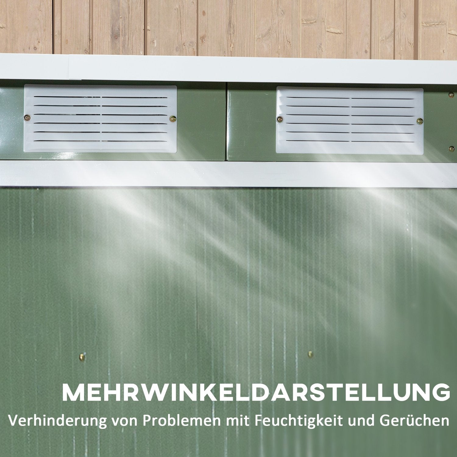 Trädgårdsskjul i grönt stål – väderbeständig med ventilation och dörr