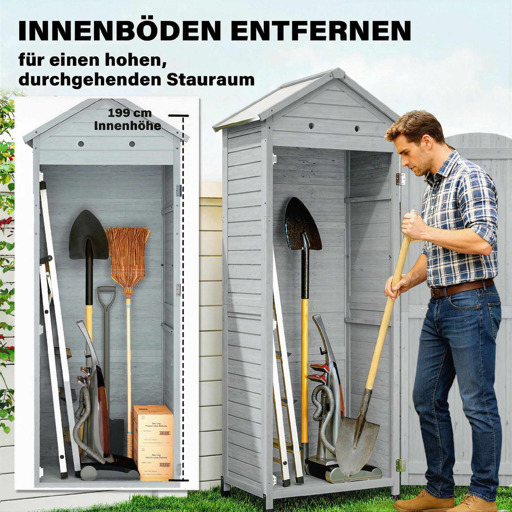 Trädgårdsskjul med justerbara hyllor, ventilation