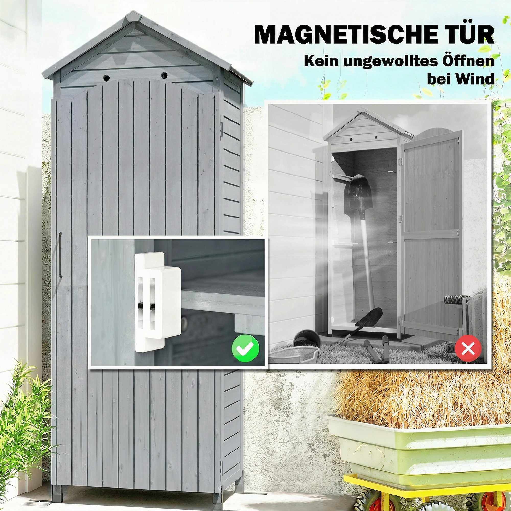 Trädgårdsskjul med justerbara hyllor, ventilation