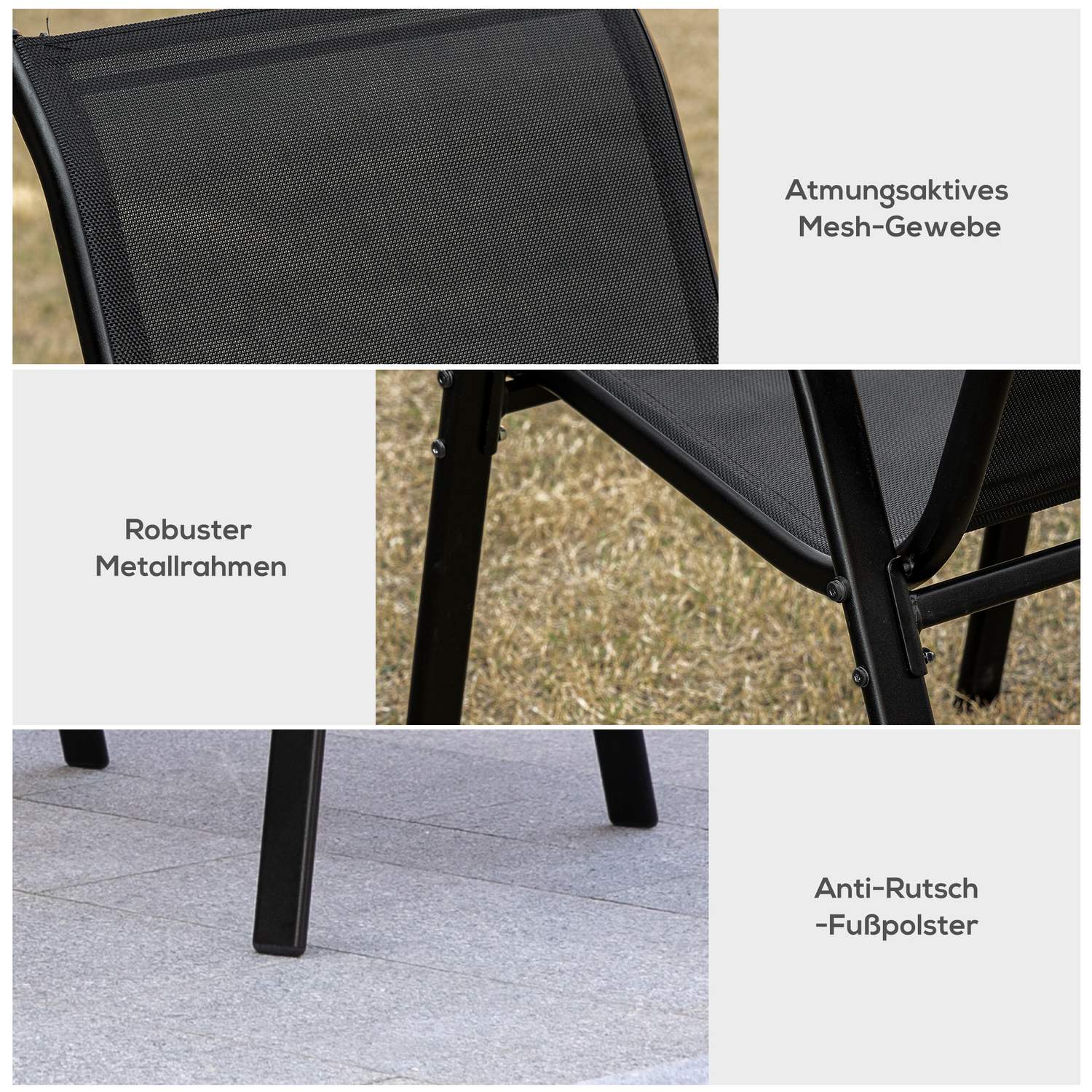 Trädgårdsstolar i svart nät – set om 2, med armstöd