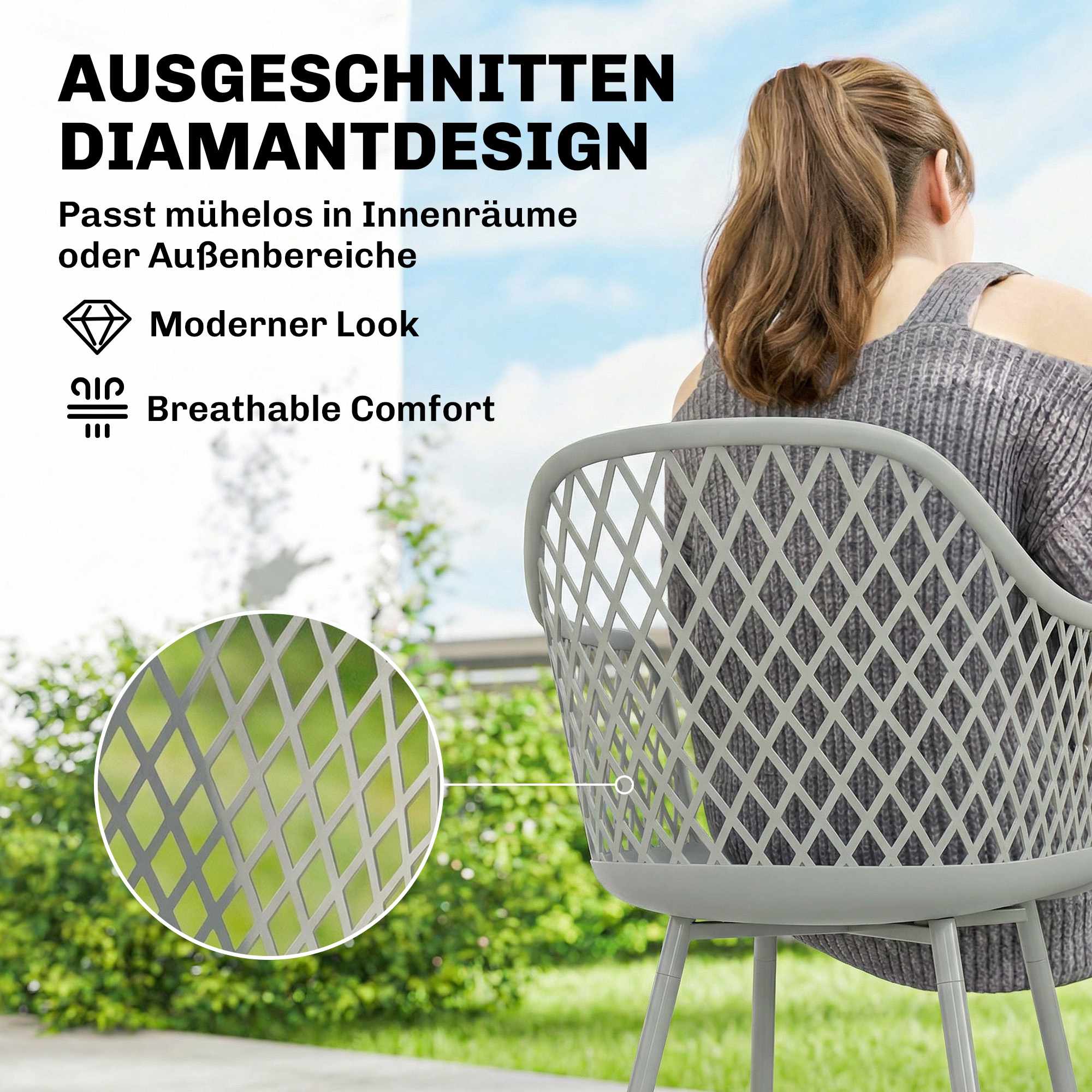 Trädgårdsstolar set om 4, UV-beständig plast, grå