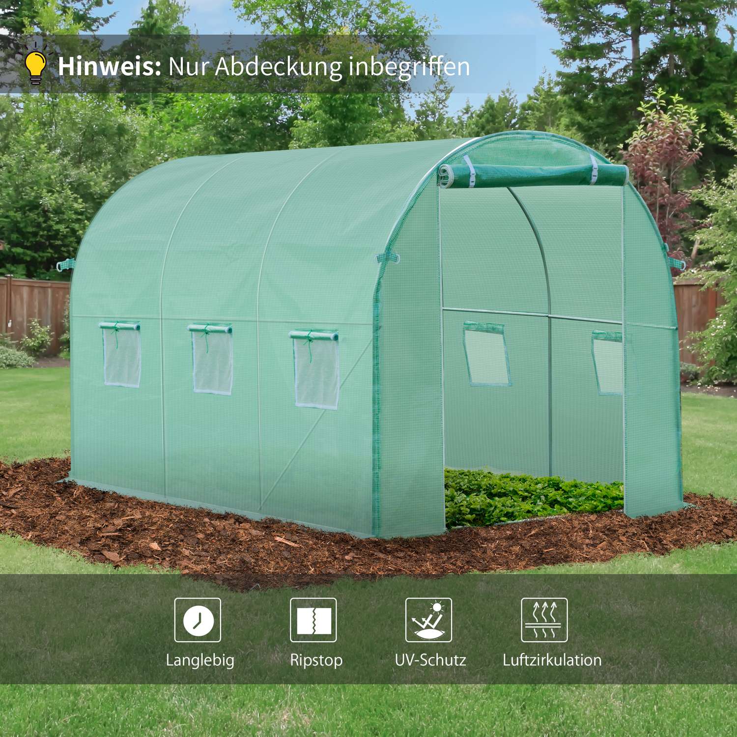 Trädgårdstunnelfilm i polyeten, 3x2x2m, 6 fönster