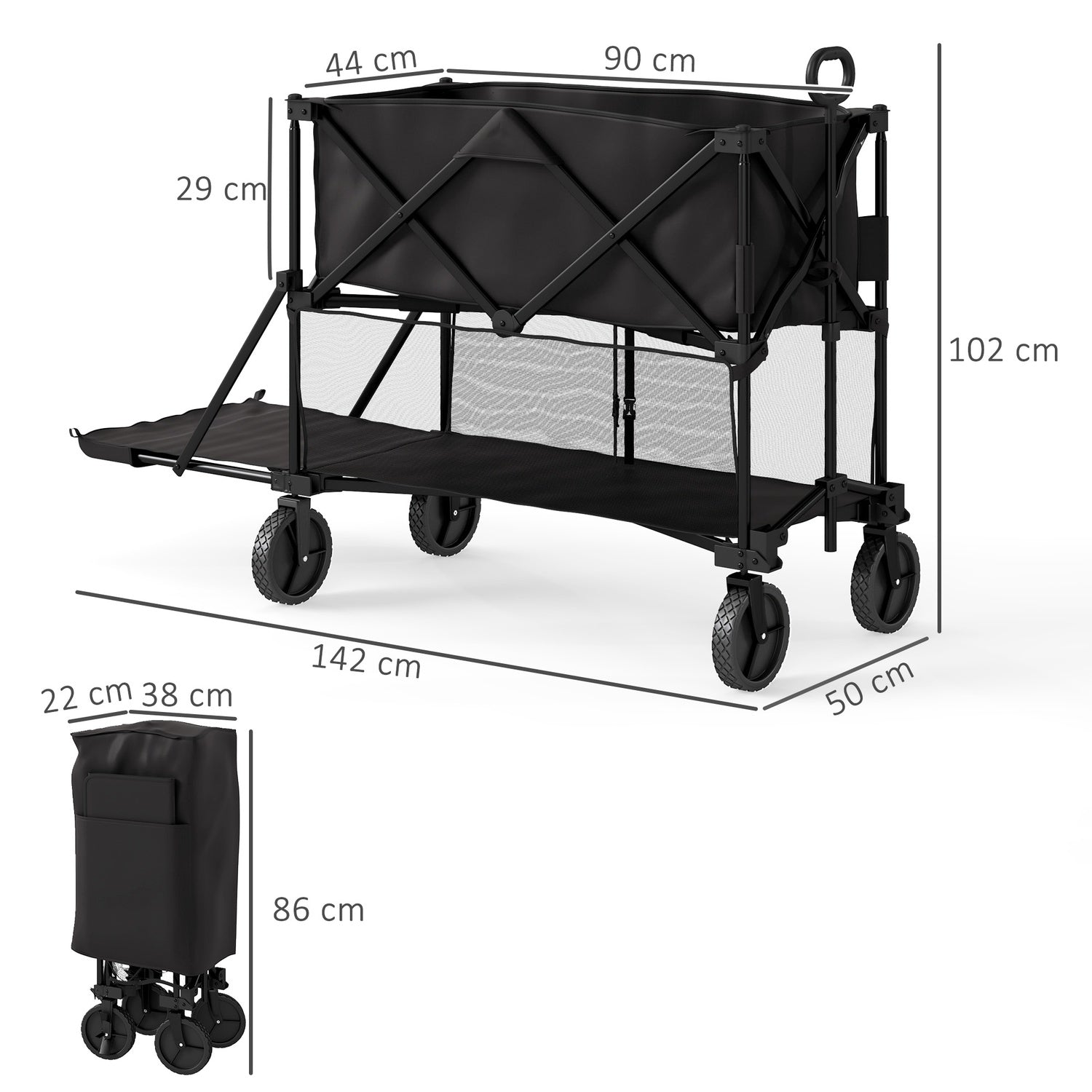 Trädgårdsvagn, 200 kg lastkapacitet, hopfällbar med hjul