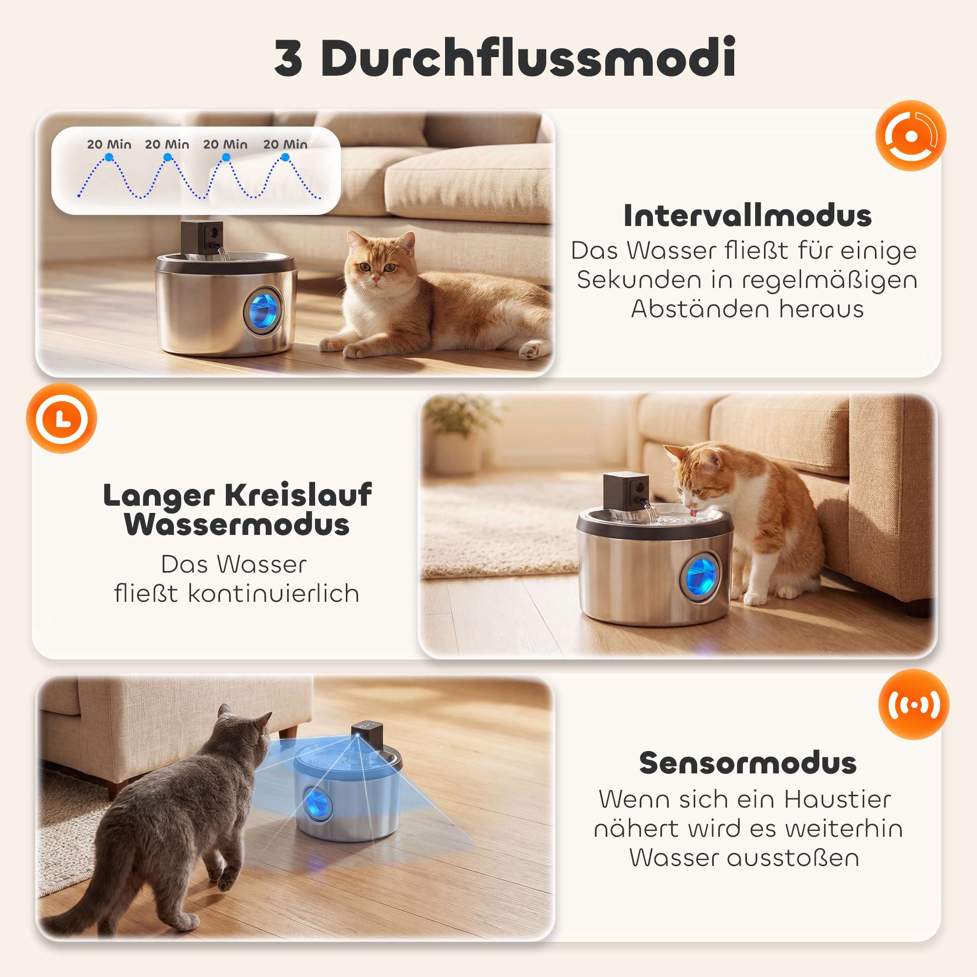 Trådlös kattfontän i rostfritt stål, 4 l, rörelsesensor