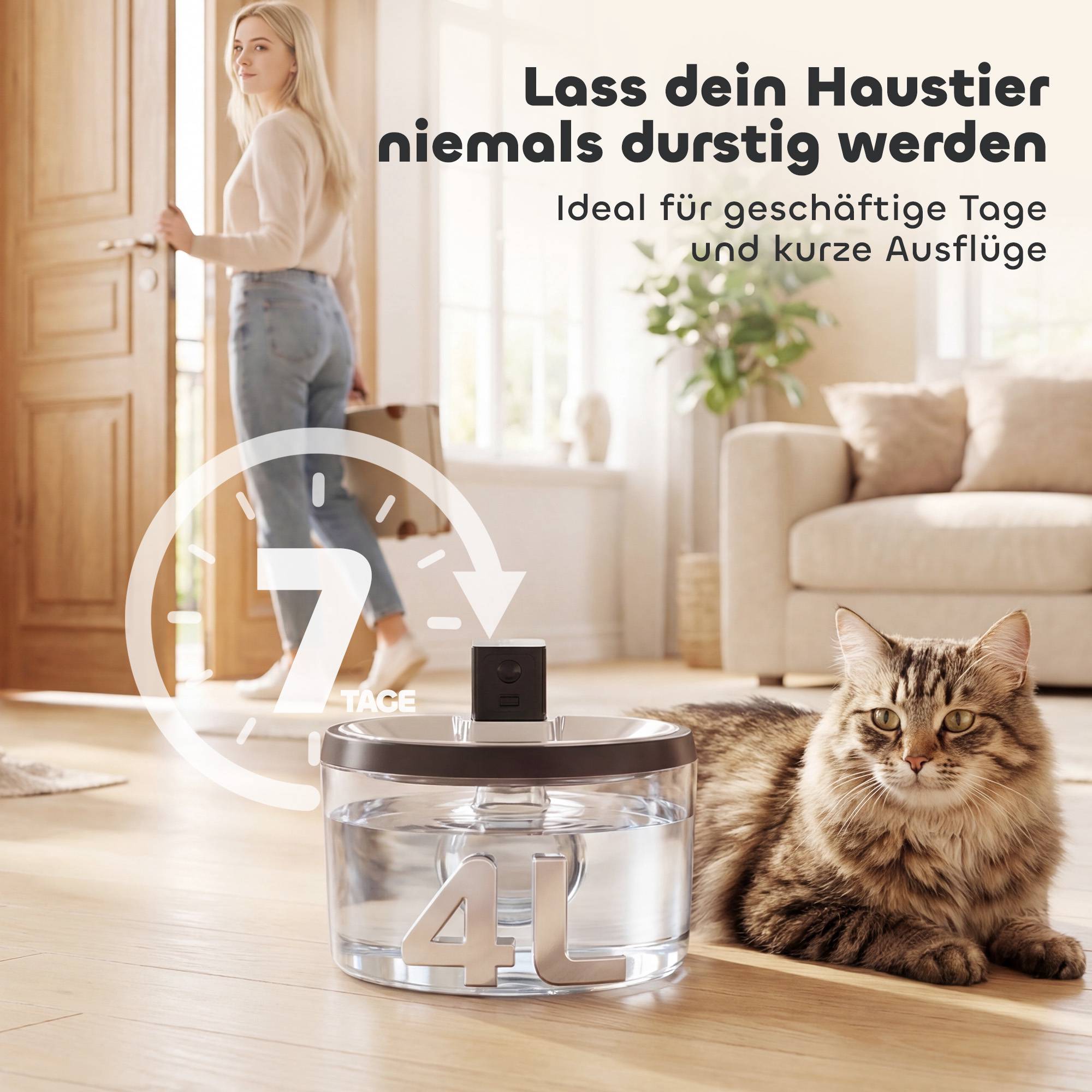 Trådlös kattfontän i rostfritt stål, 4 l, rörelsesensor