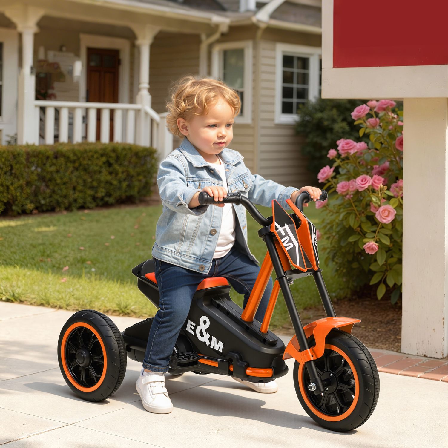 Trehjuling för småbarn med pedaler, stålram, orange, 18-36 månader