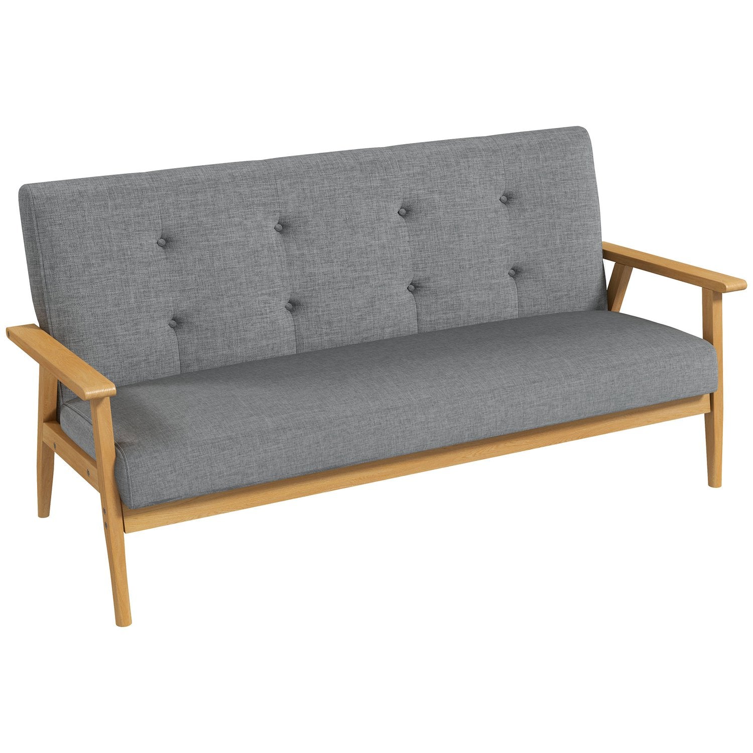 Tresits stoppad soffa, gummiträ, 154,5 x 69,5 x 73 cm, grå