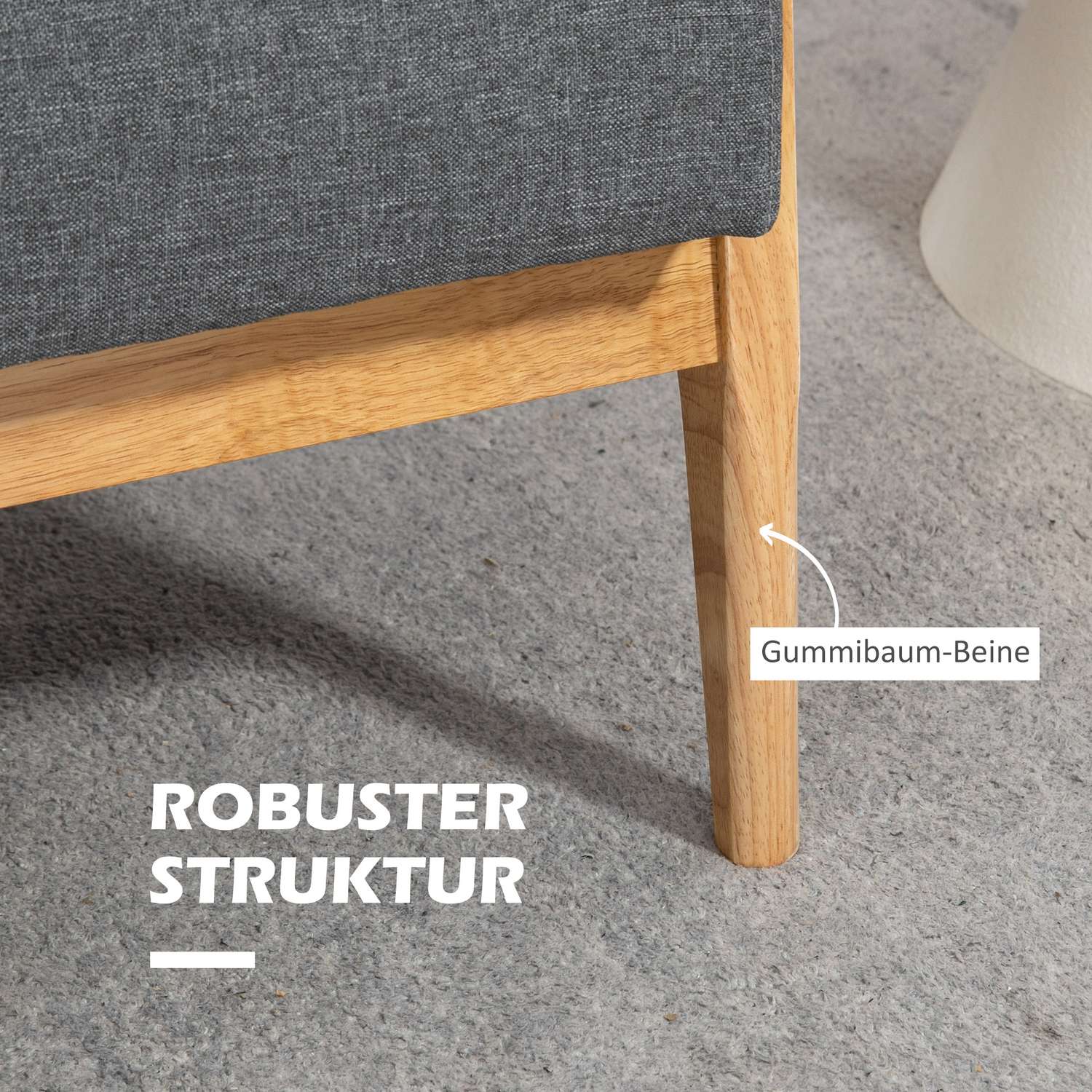 Tresits stoppad soffa, gummiträ, 154,5 x 69,5 x 73 cm, grå