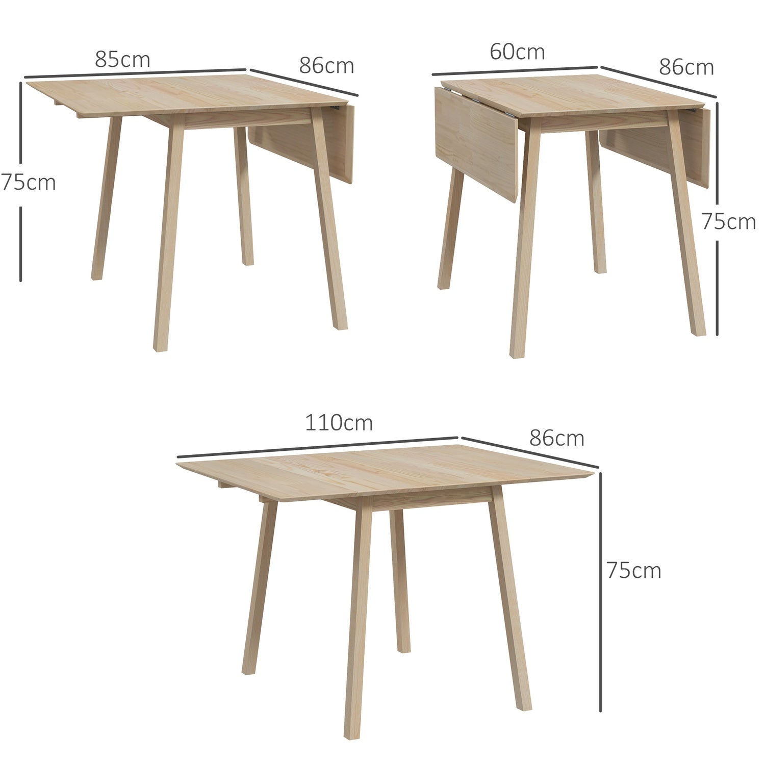 Träfällbart matbord, 2-4 platser, små utrymmen