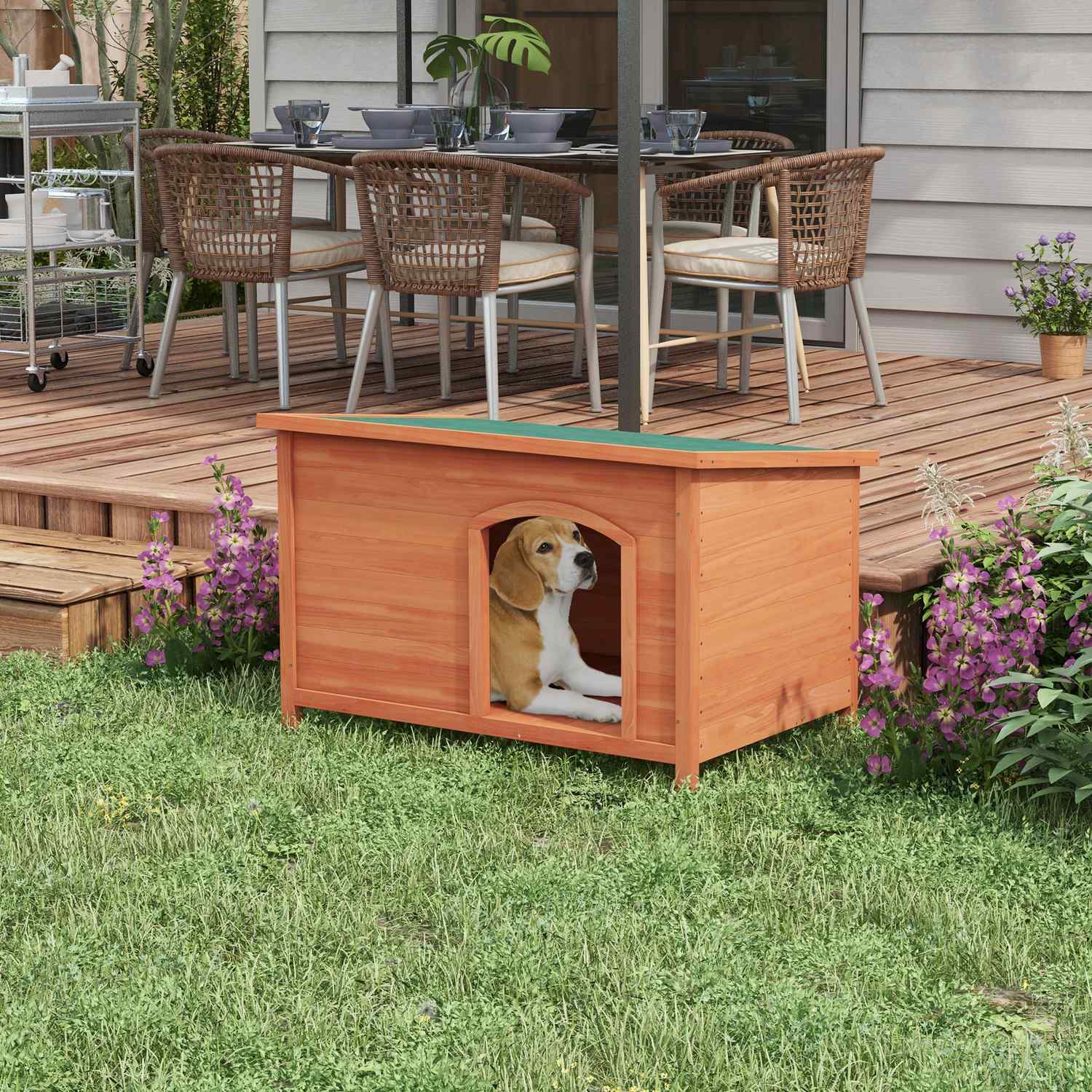 Hundkennel i trä, förhöjt, avtagbart golv, 100 cm