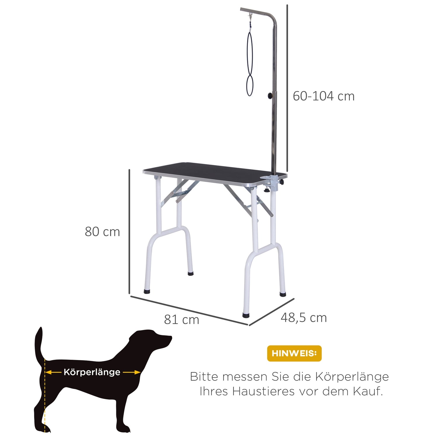 Svart hopfällbart hundskötselbord, metallstomme, 81x48x80 Cm