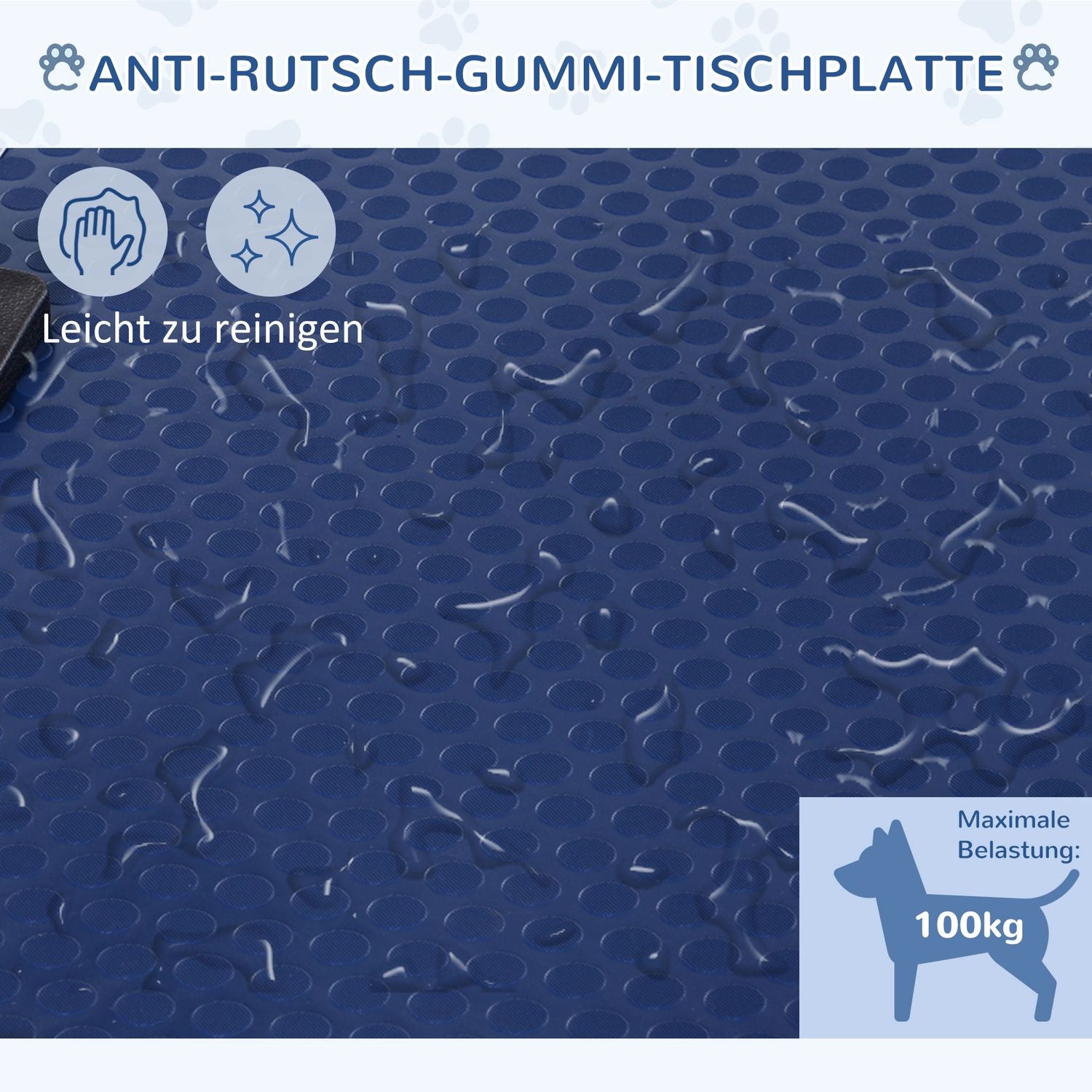 Höjdjusterbart hundskötselbord i rostfritt stål, blått