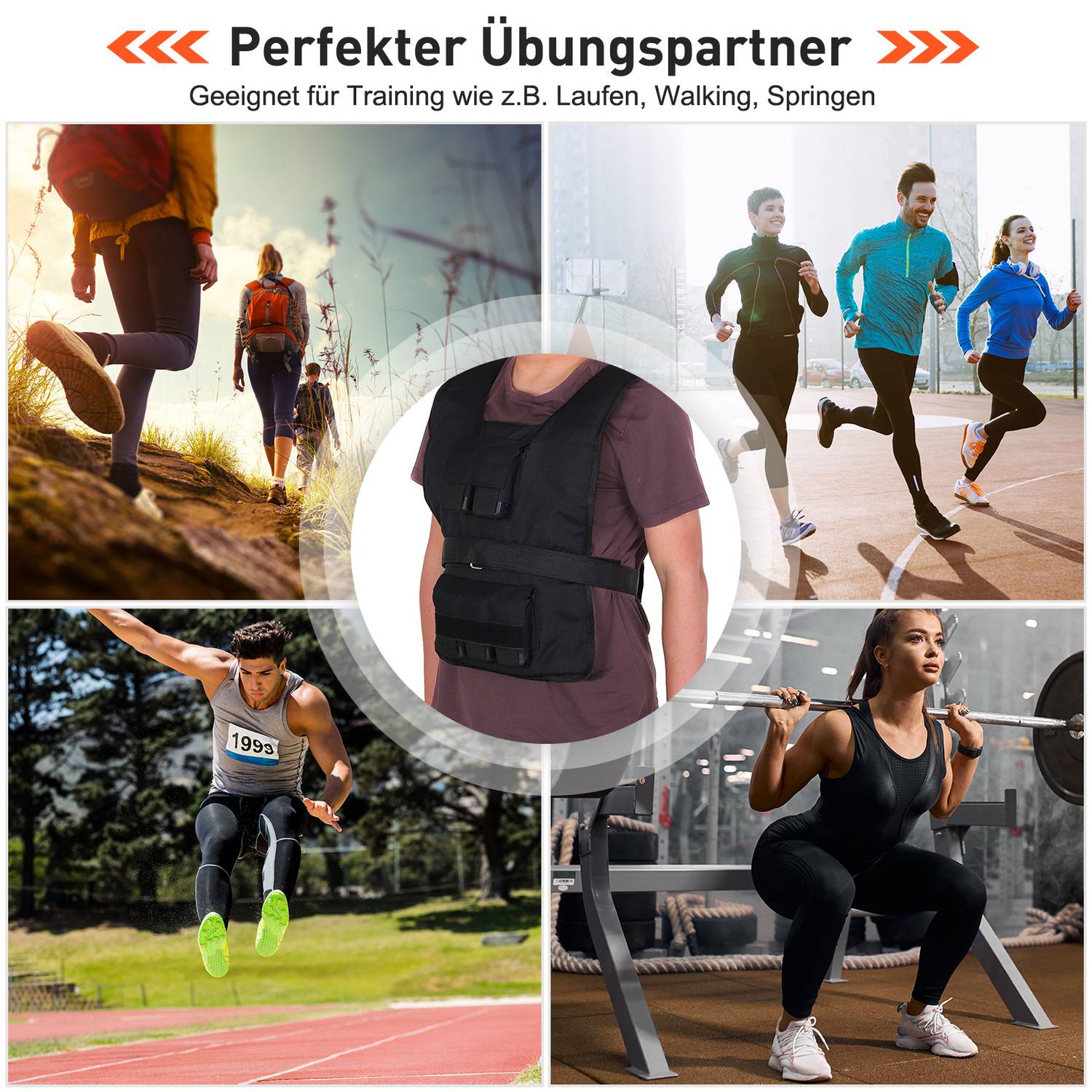 Justerbar 30 kg viktväst för styrketräning, svart