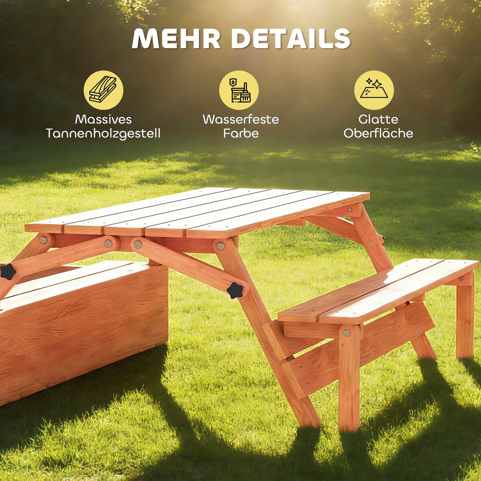 Träsandlåda med justerbart tak och picknickbord