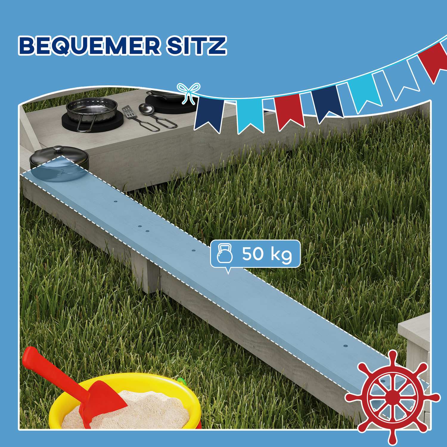 Träskeppslekstuga Sandlåda med lock – 180 x 103 x 144,5 cm