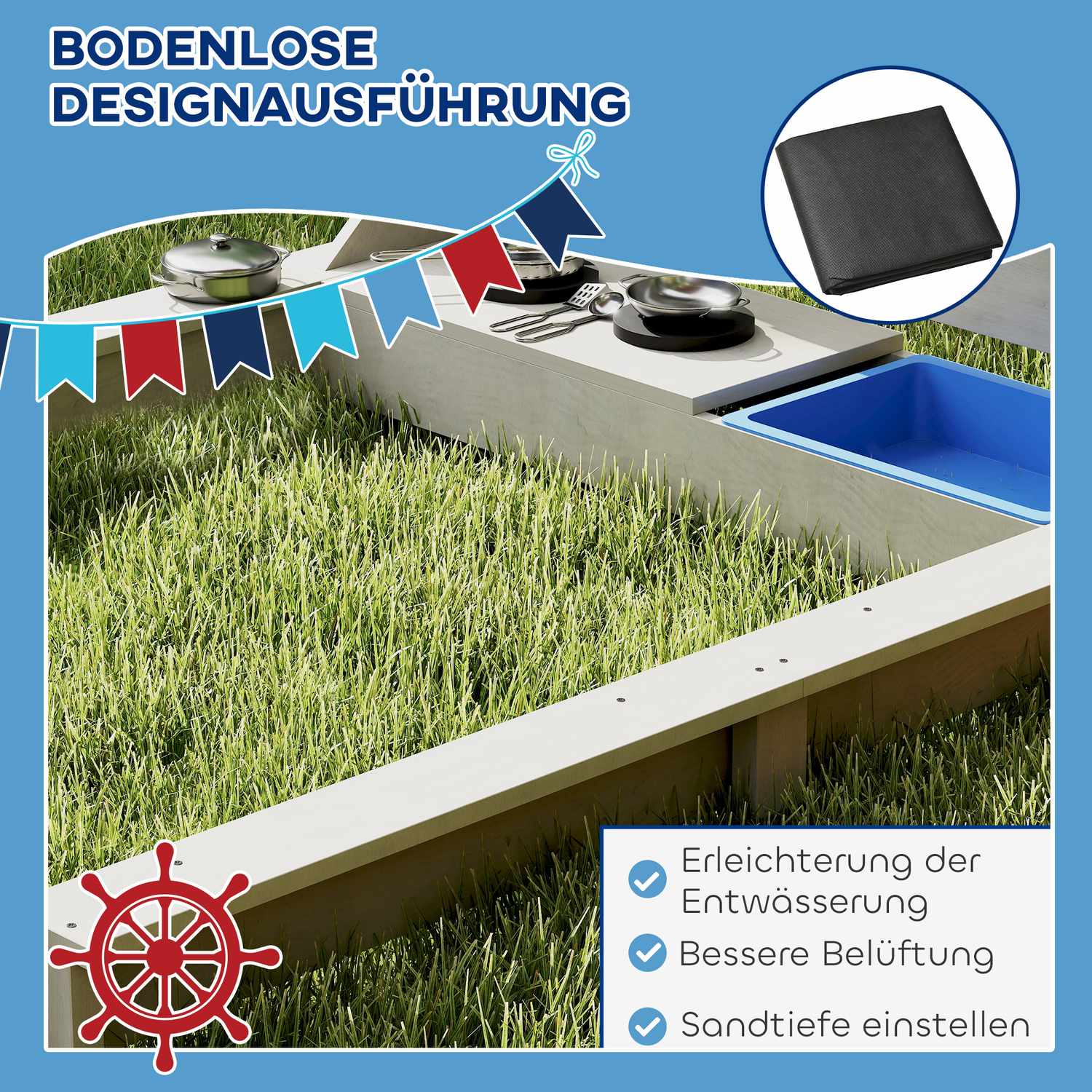 Träskeppslekstuga Sandlåda med lock – 180 x 103 x 144,5 cm