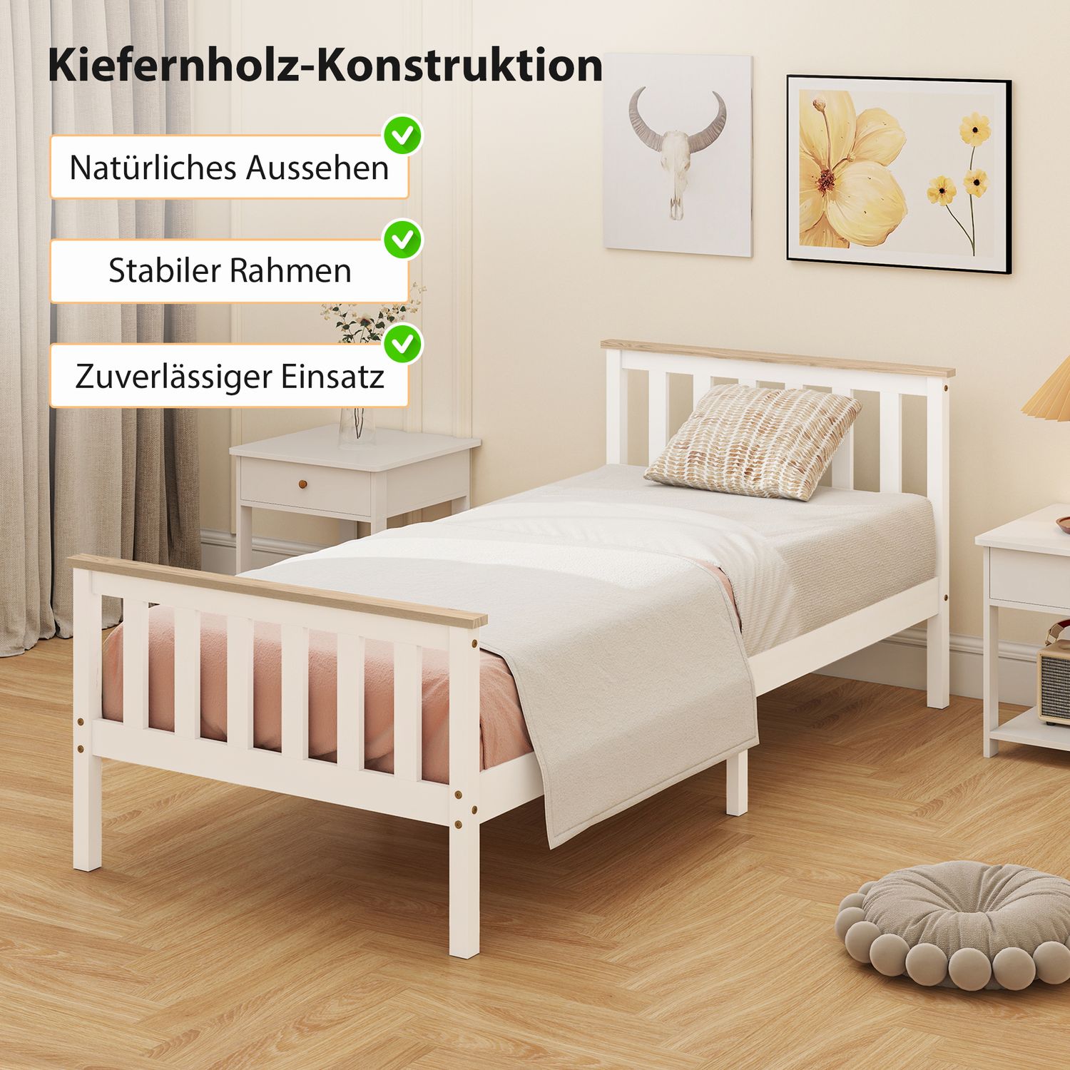 Träsängram, enkel, naturlig finish, förvaring
