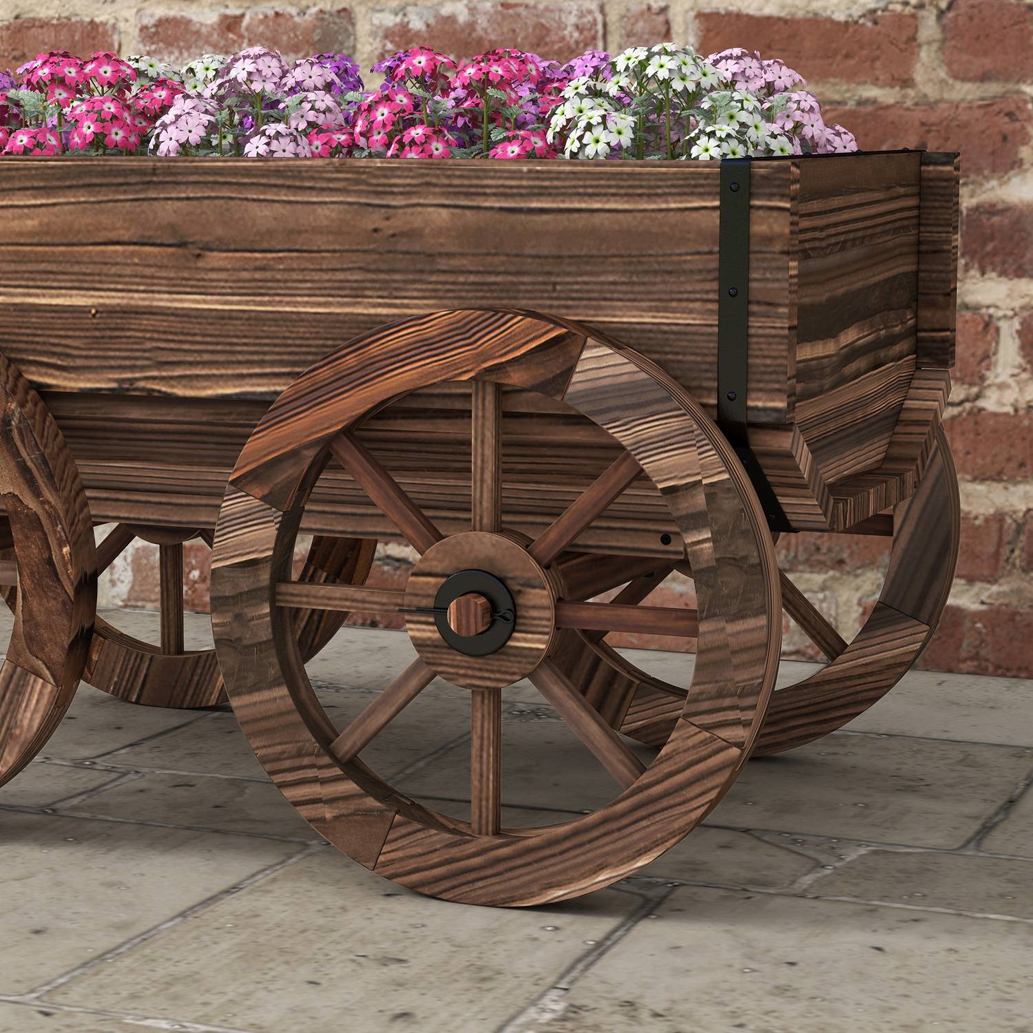 Trävagn Blomlåda, Trädgårdskruka, 30 Kg Kapacitet