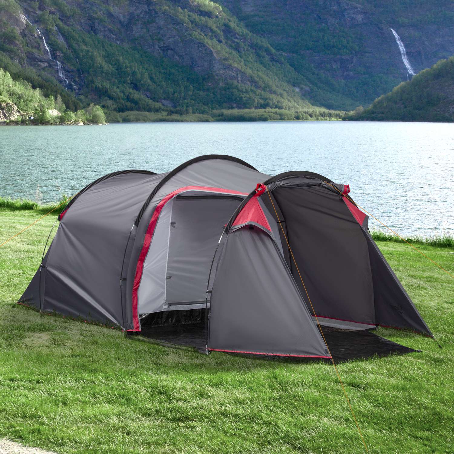 Tunnelcampingtält för 2-3 personer, glasfiber, grått