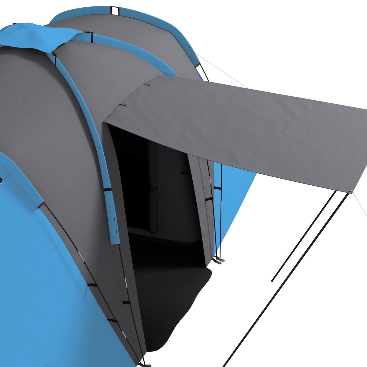 Tunneltelt for 4–6 personer, 2 soverom, vanntett 2000 mm