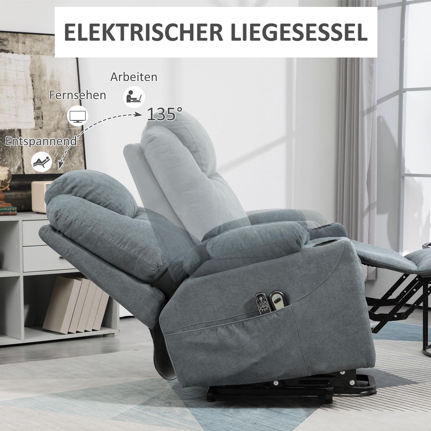 Elektrisk vilstol med värme & massage, mörkgrå