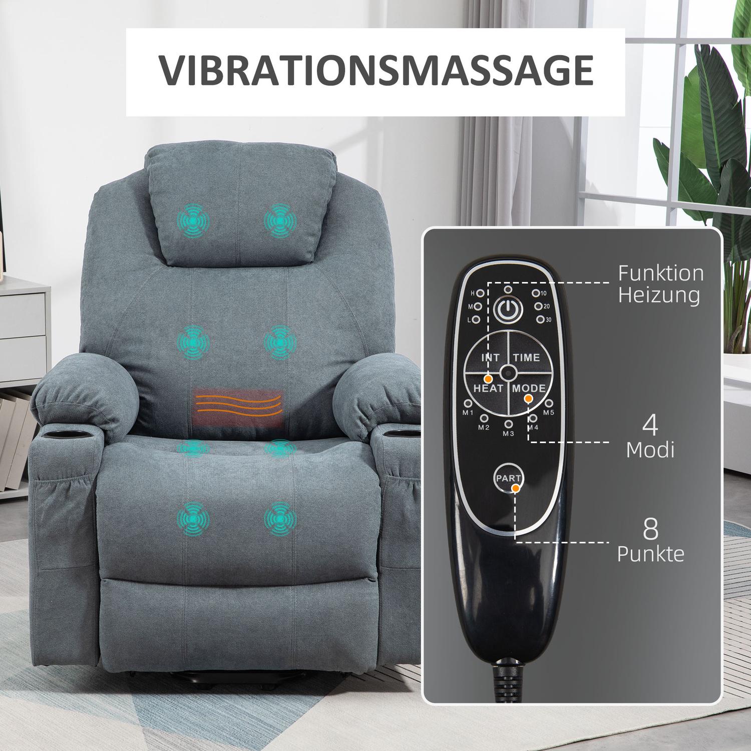 Elektrisk vilstol med värme & massage, mörkgrå