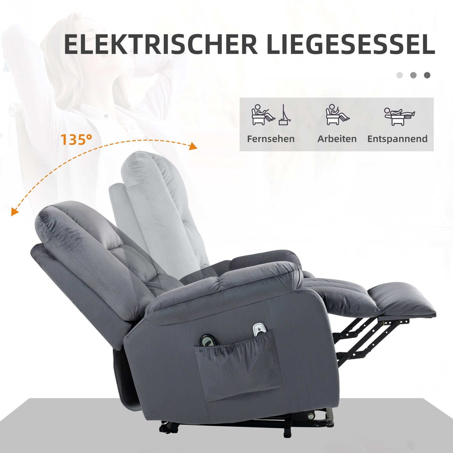 Elektrisk vilstol med massage, värme och fotstöd