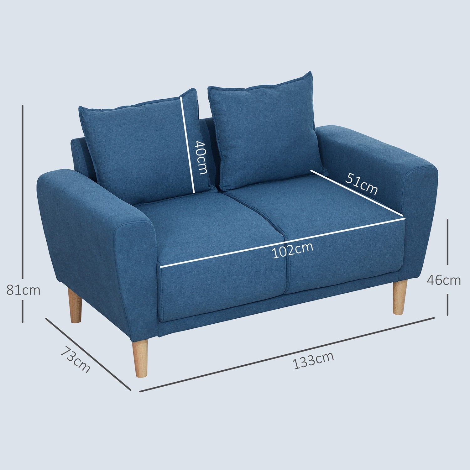 Blue Velvet 2-sits soffa med kuddar och djup sits