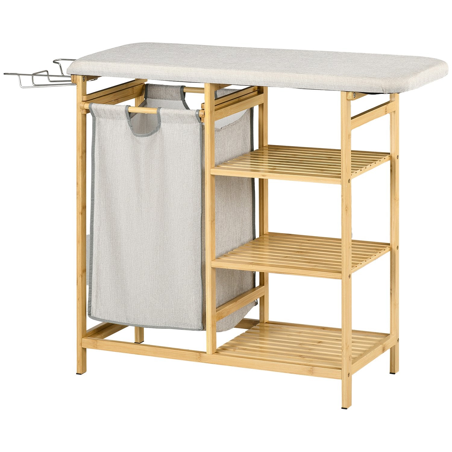 Utdragbar 57,4L tvättkorg med strykbräda och 3-våningsförvaring