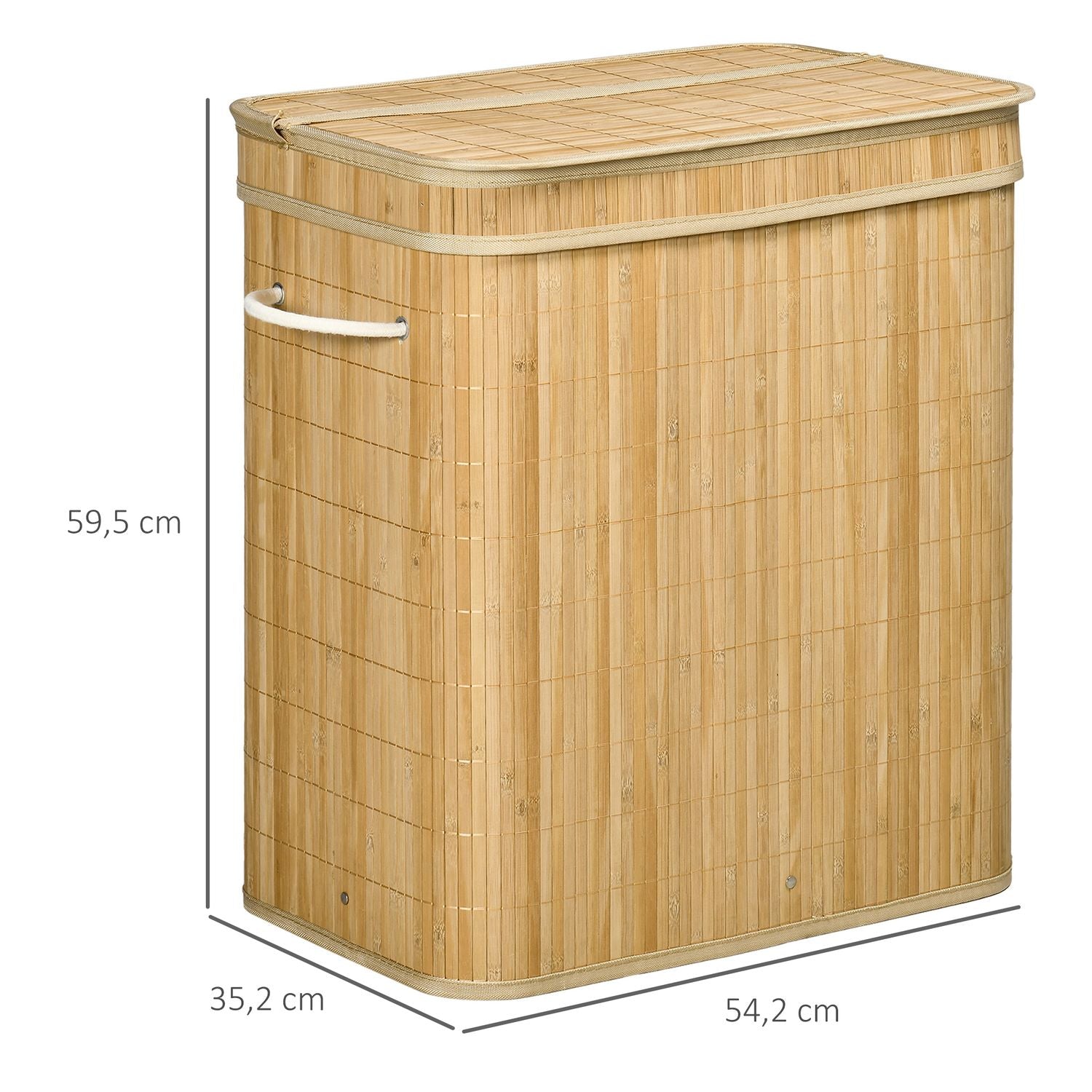 Bambu tvättkorg med lock och 2 fack, 90L