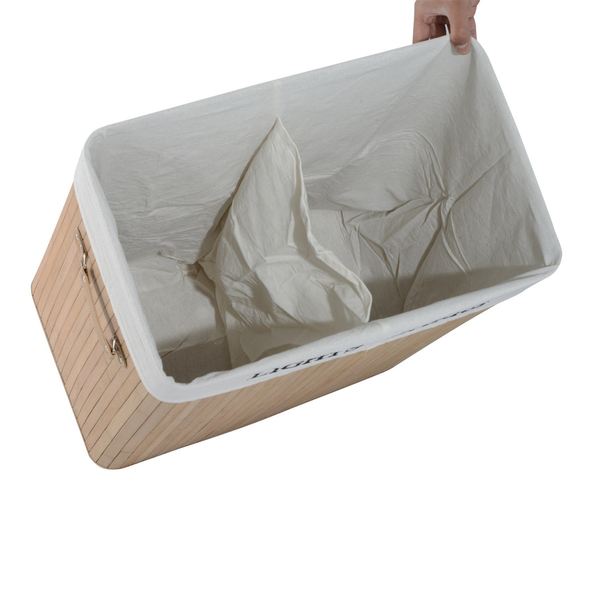 Tvättkorg med lock, bambu ram, 100L kapacitet