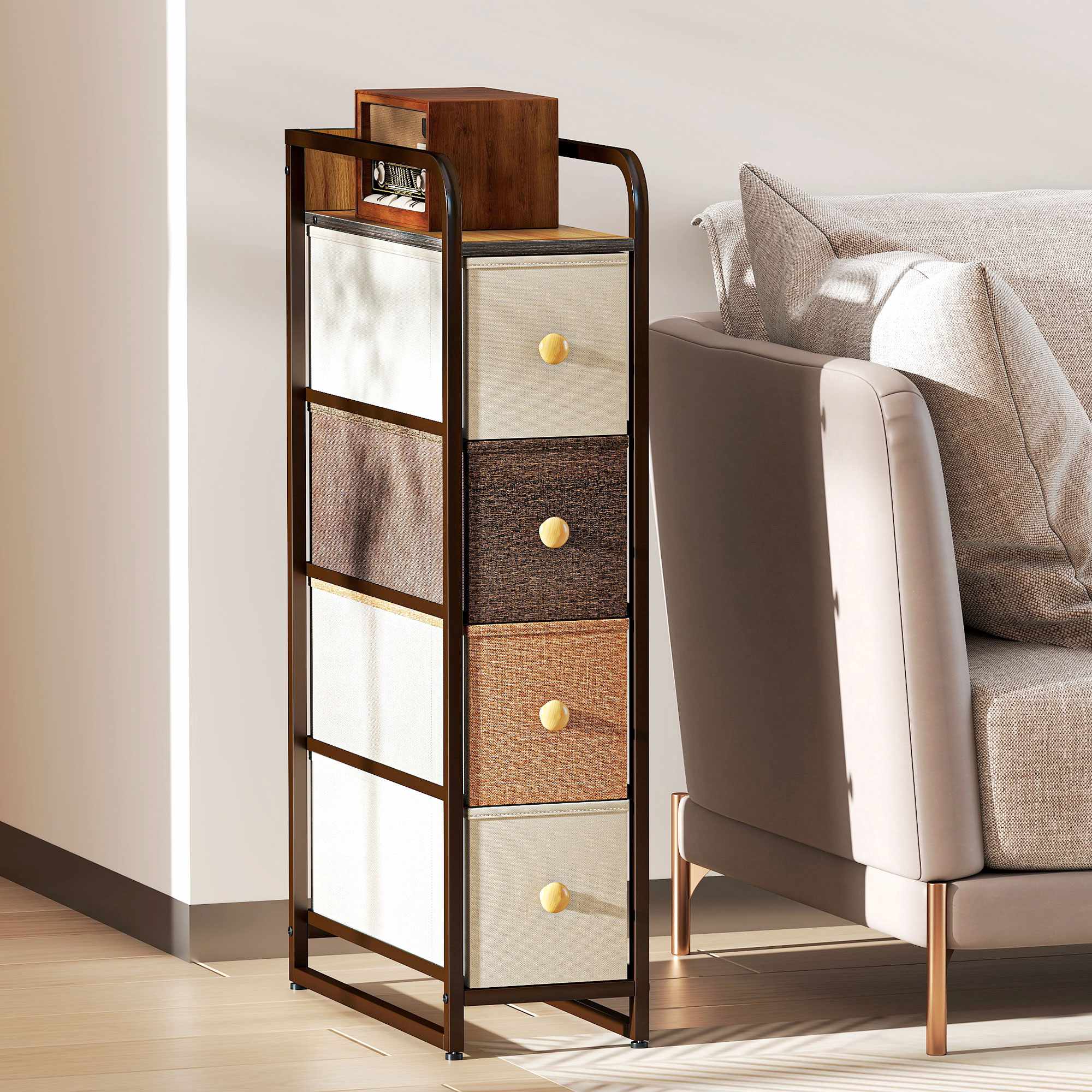 Tygbyrå med 4 lådor, stålram, 20x47x84,5 cm