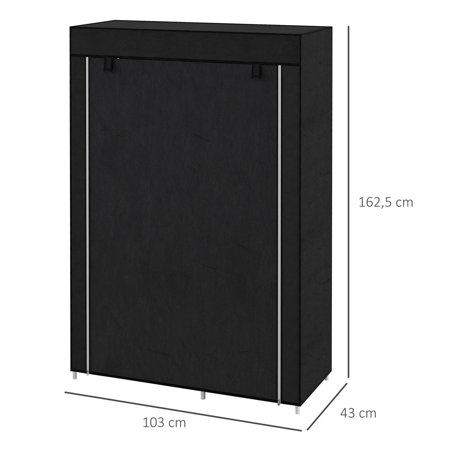 Tygfällbar garderob, 6 fack, svart, 103x43x162,5 cm