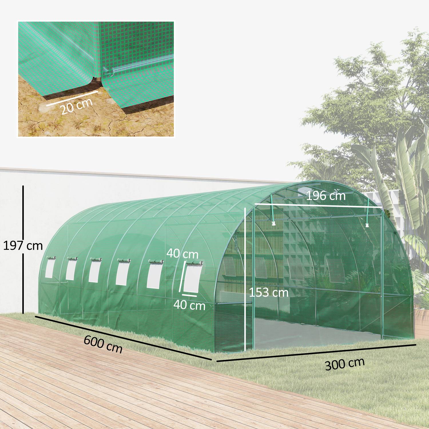 UV-resistent filmväxthus, 6x3x2m, Roll-Up Sidor