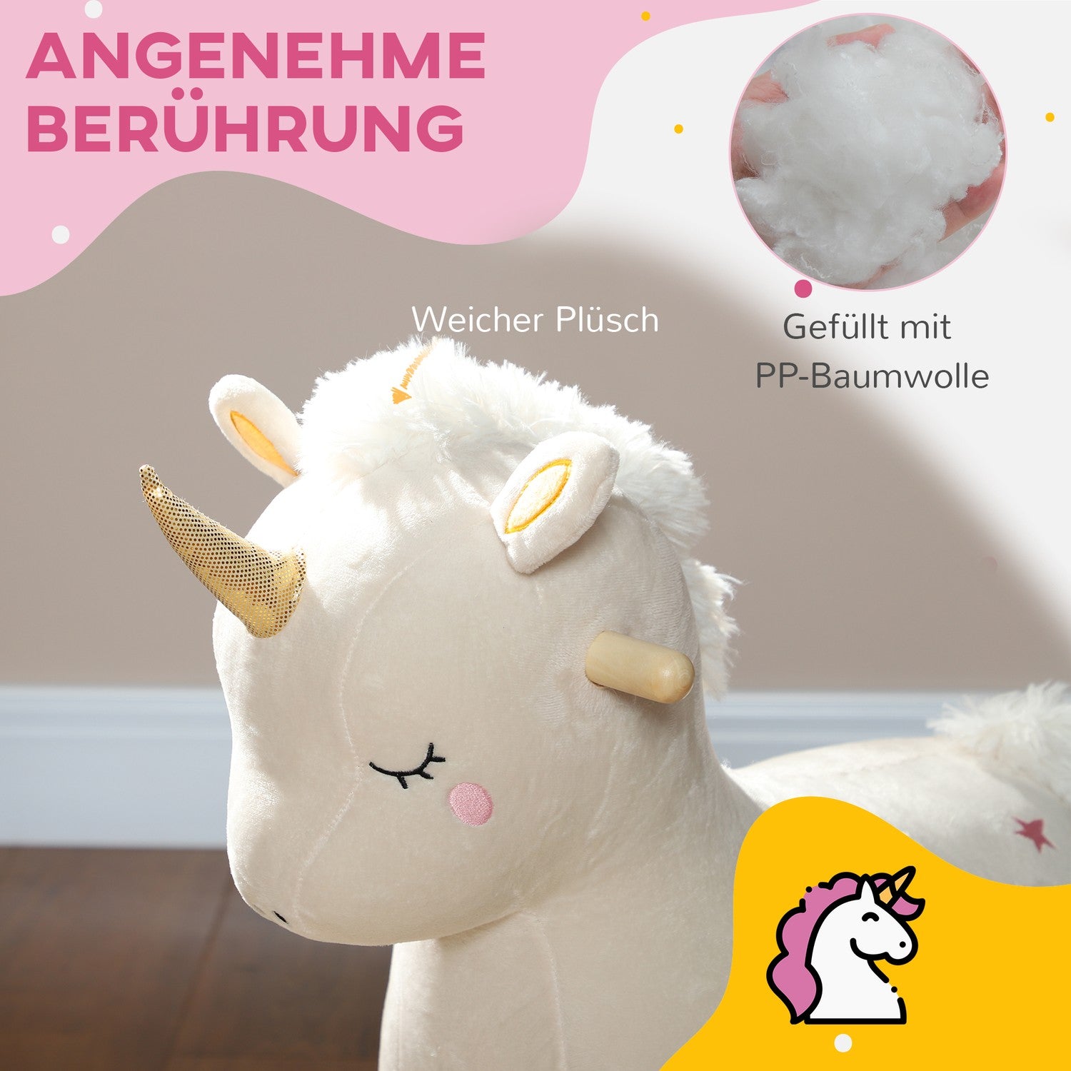 Unicorn gungleksak med ljud – plyschsits för småbarn