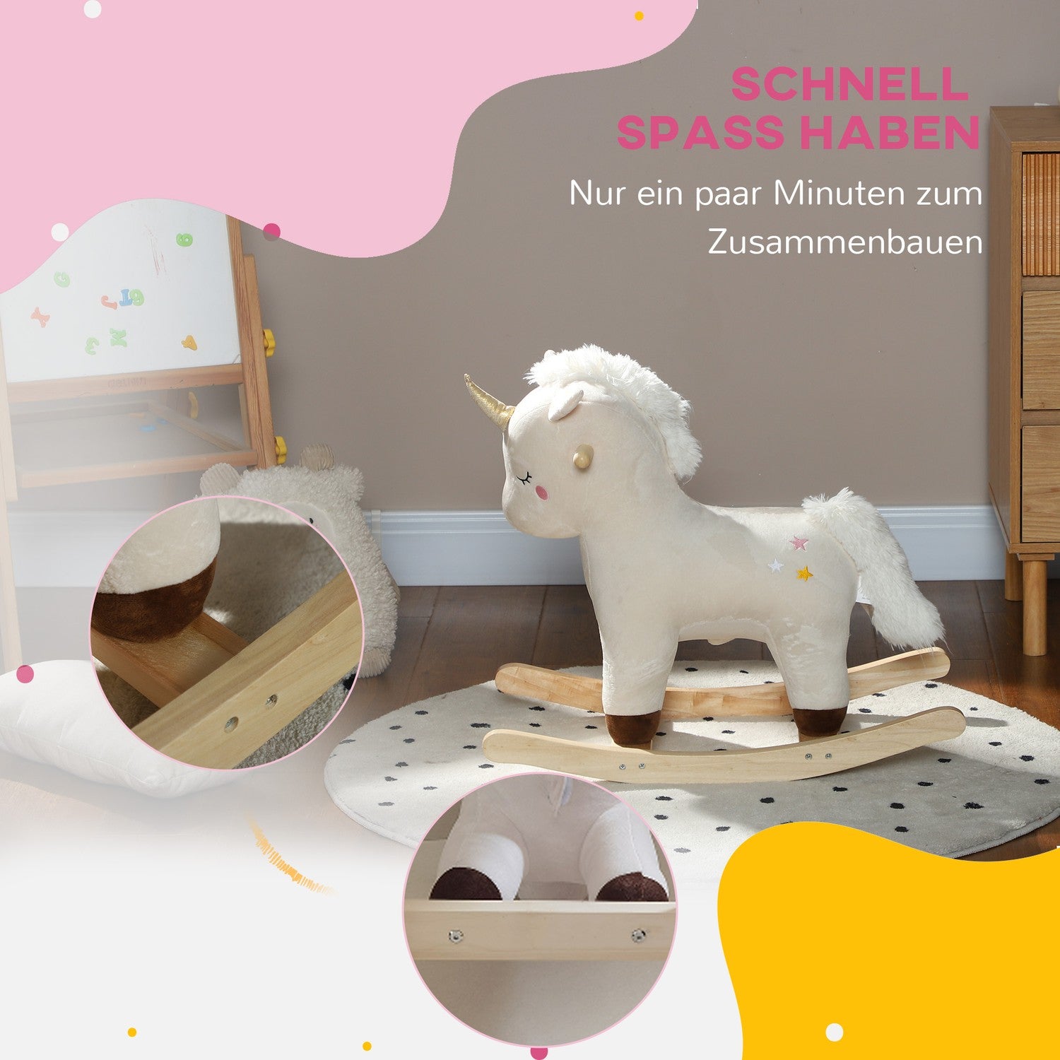 Unicorn gungleksak med ljud – plyschsits för småbarn