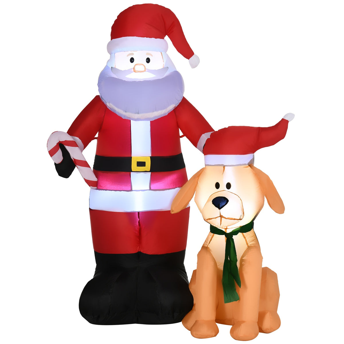 Oppblåsbar 157 cm nisse med hund, LED-lamper, vanntett