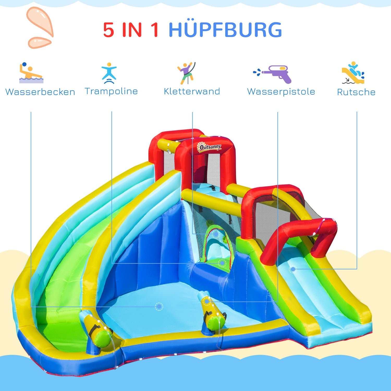 Uppblåsbar Bouncy Castle Water Park med rutschkana för barn 3-8