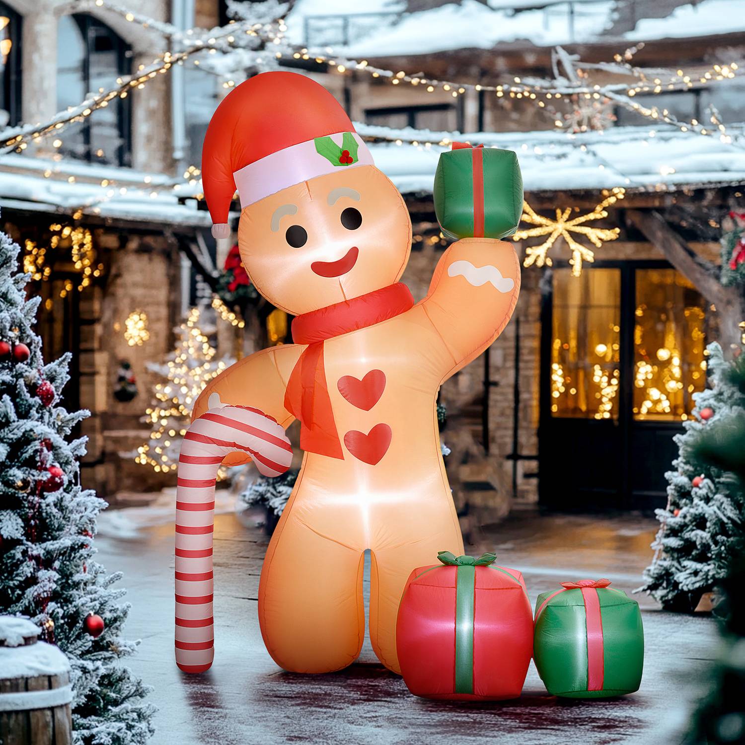 Uppblåsbar Gingerbread Man-dekoration med LED-lampor, 2,45m