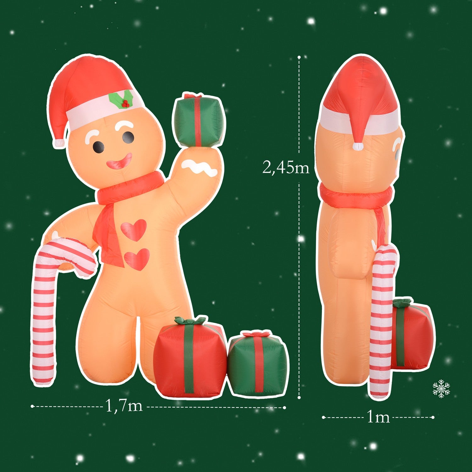 Uppblåsbar Gingerbread Man-dekoration med LED-lampor, 2,45m
