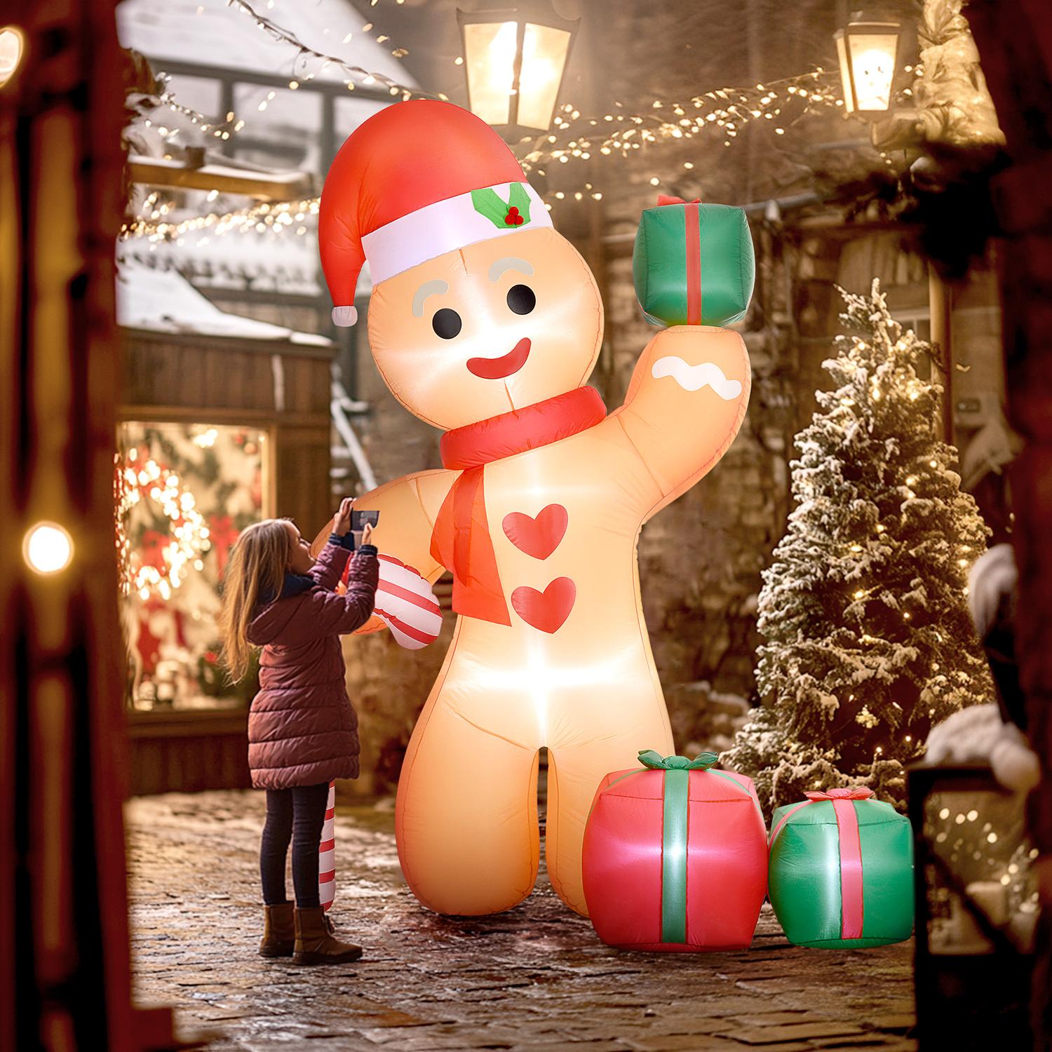 Uppblåsbar Gingerbread Man-dekoration med LED-lampor, 2,45m