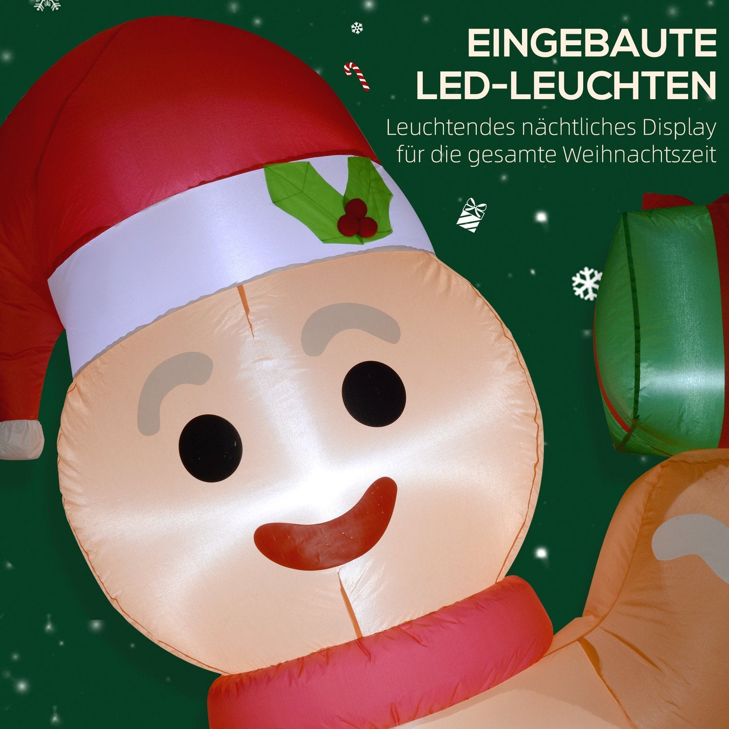 Uppblåsbar Gingerbread Man-dekoration med LED-lampor, 2,45m