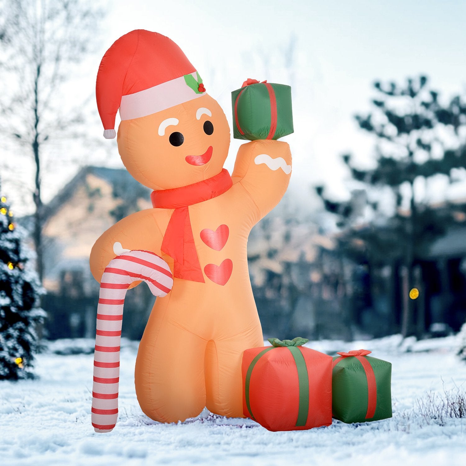 Uppblåsbar Gingerbread Man-dekoration med LED-lampor, 2,45m