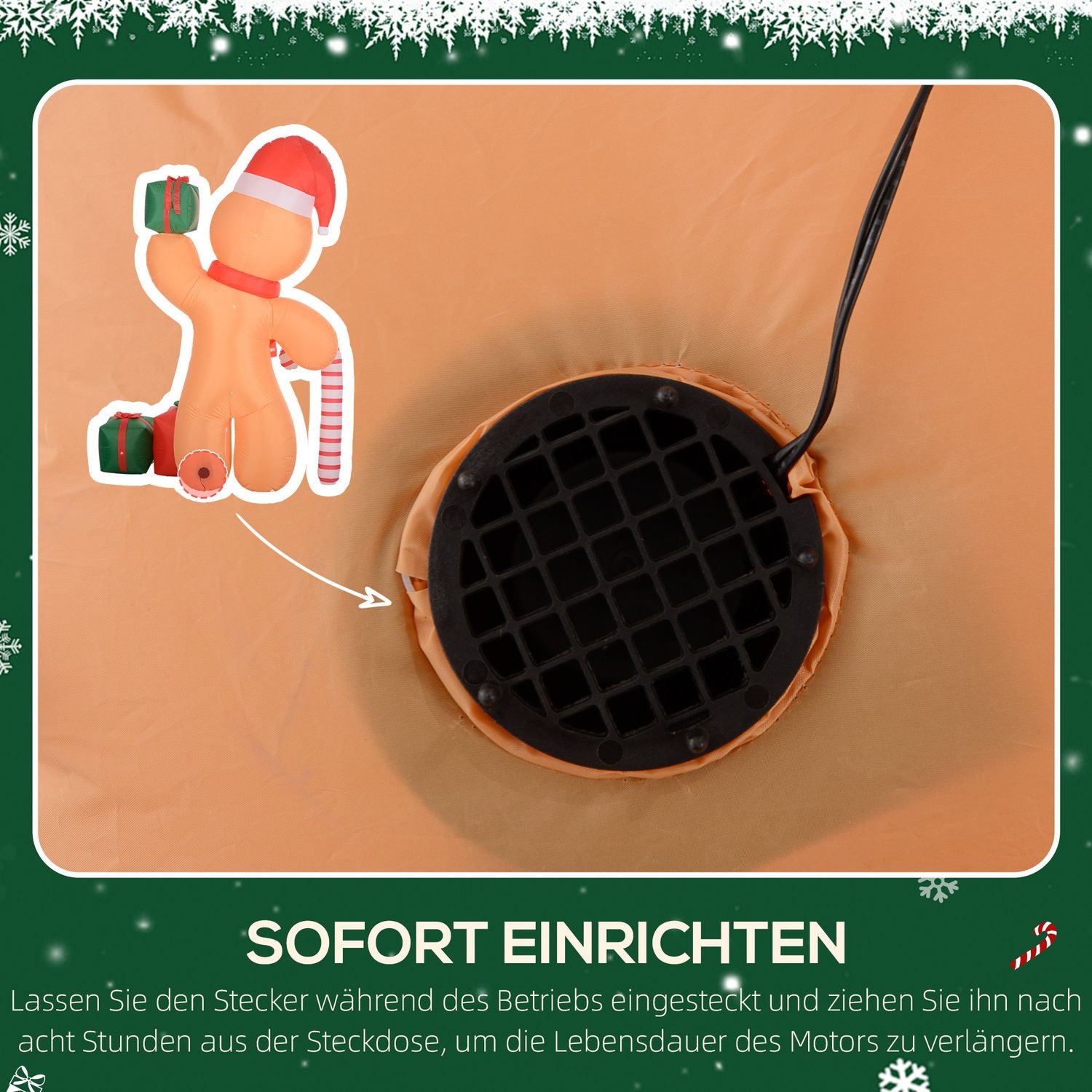 Uppblåsbar Gingerbread Man-dekoration med LED-lampor, 2,45m
