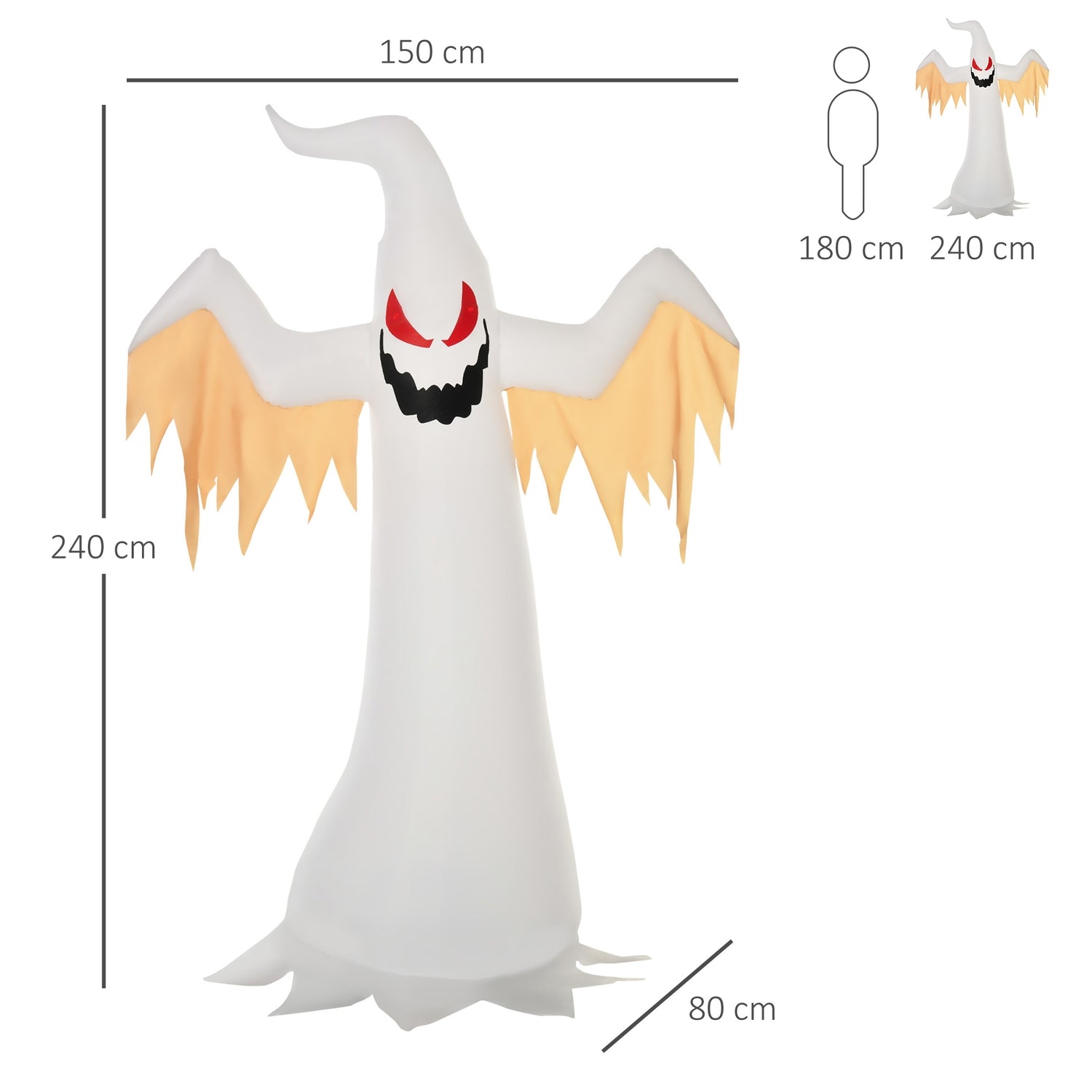Uppblåsbar Halloween Ghost, 2,4M, LED-lit, väderbeständig