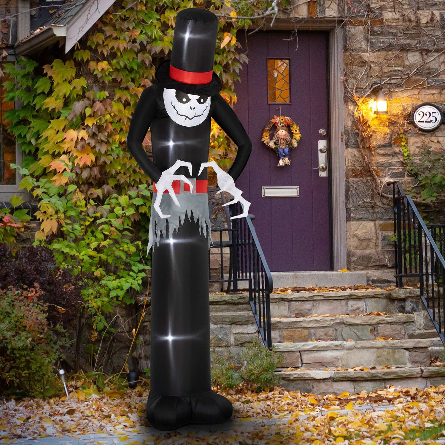 Uppblåsbar Halloween Ghost med hatt, 5 LED-lampor, 306cm