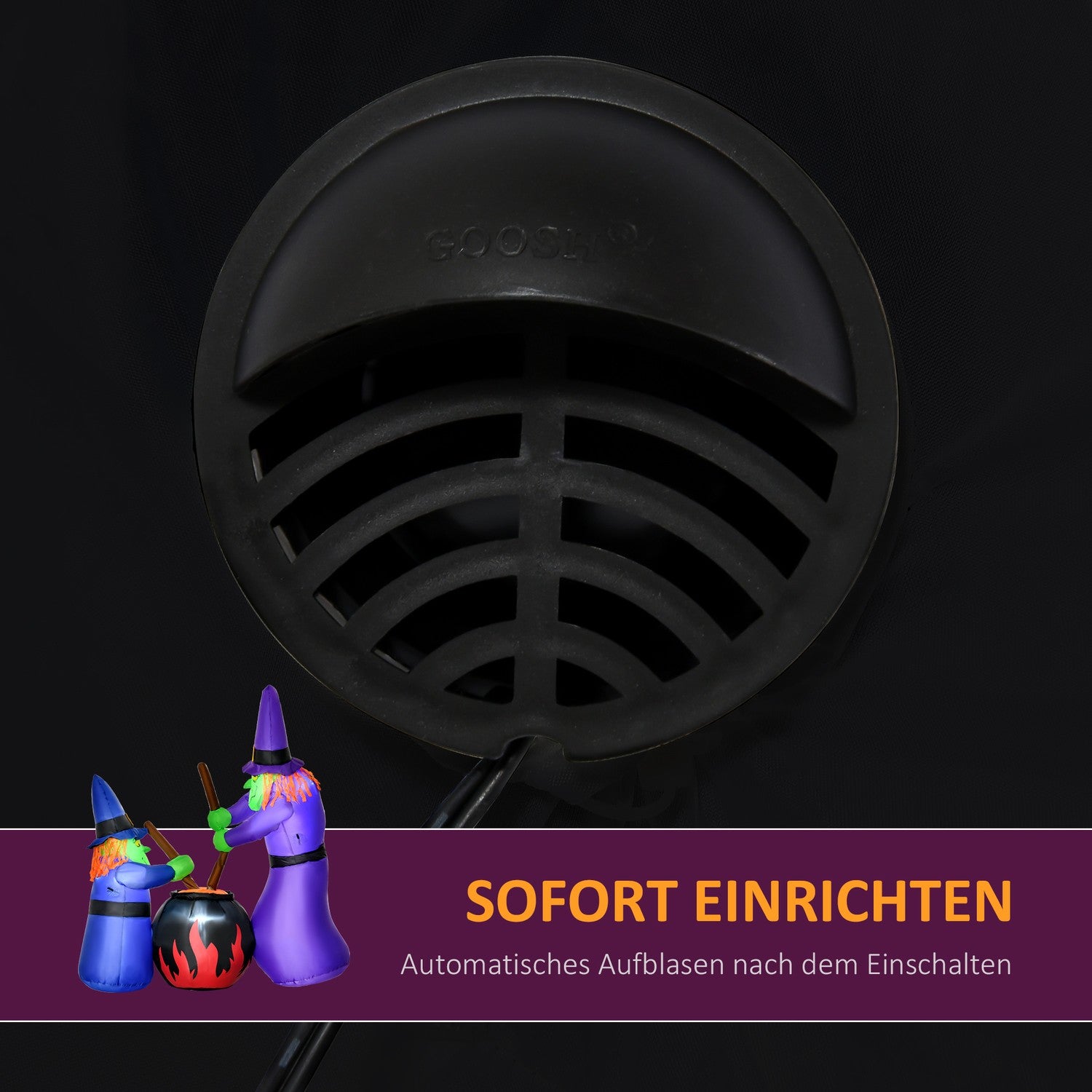 Uppblåsbar Halloween kitteldekoration med LED-lampor, polyester